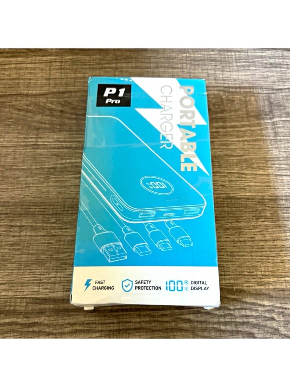 P1 Pro Portable Power Bank USB-C Fast Charge Display, 3-Port Blue